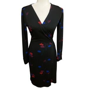 Ann Taylor Black Dress with Red and Blue Floral Design